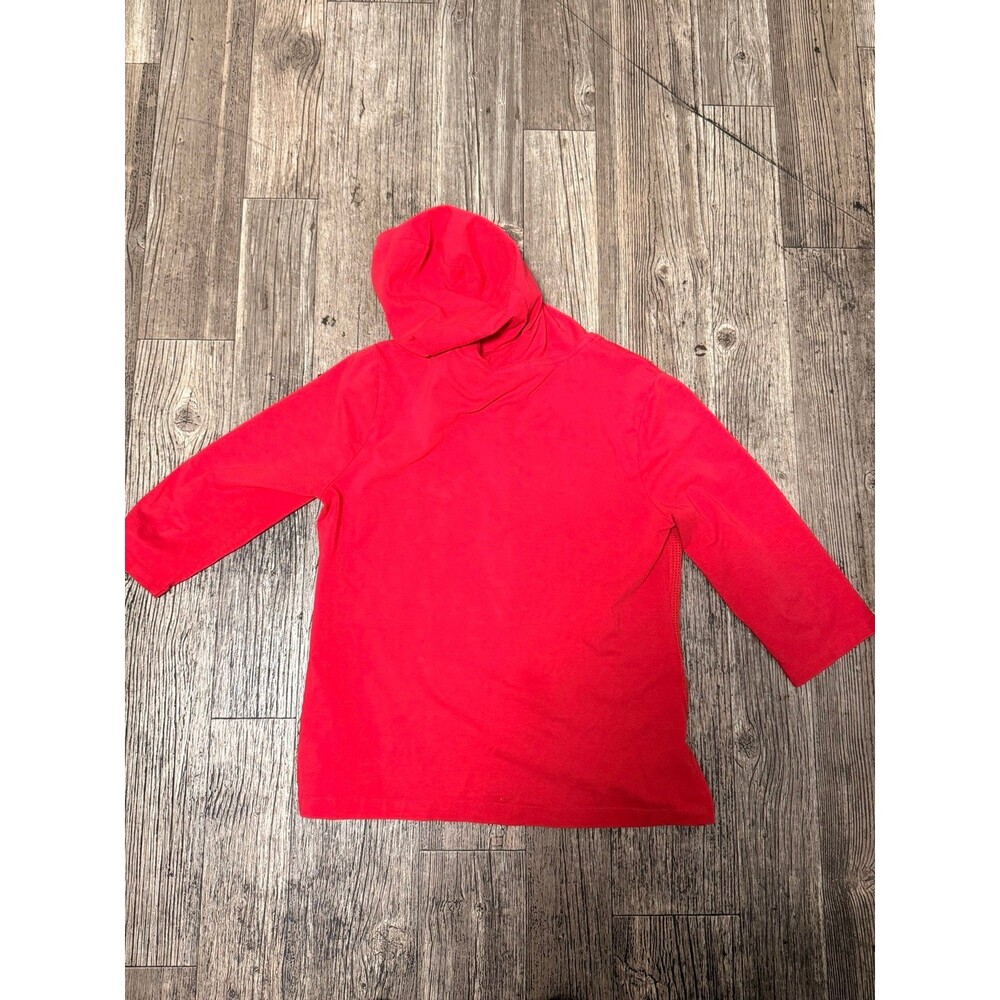 Christopher & Banks Women's Full Zip Hoodie Red Petite P/M Cotton 3/4 Sleeve